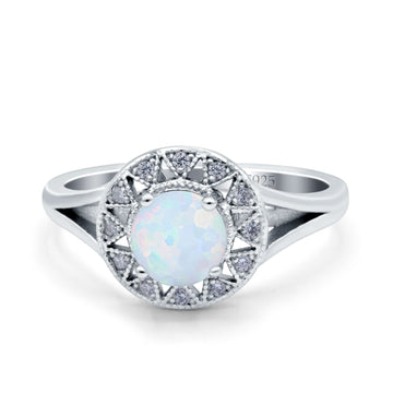 Celtic Halo Engagement Ring Round Lab Created White Opal 925 Sterling Silver